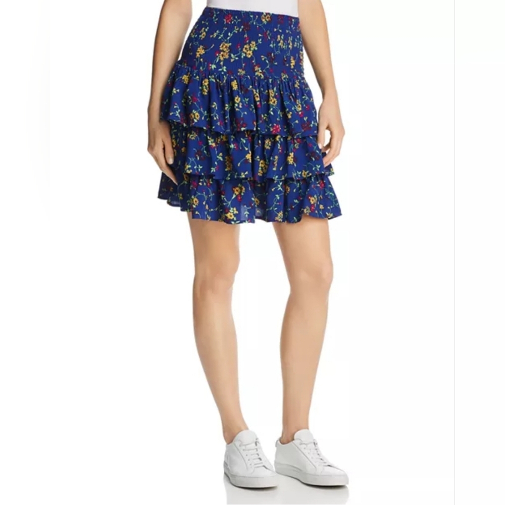 Maje Jalao Tiered Ruffled Floral Skirt Floral Blue Tiered Skirt Fairycore Sz 2/M